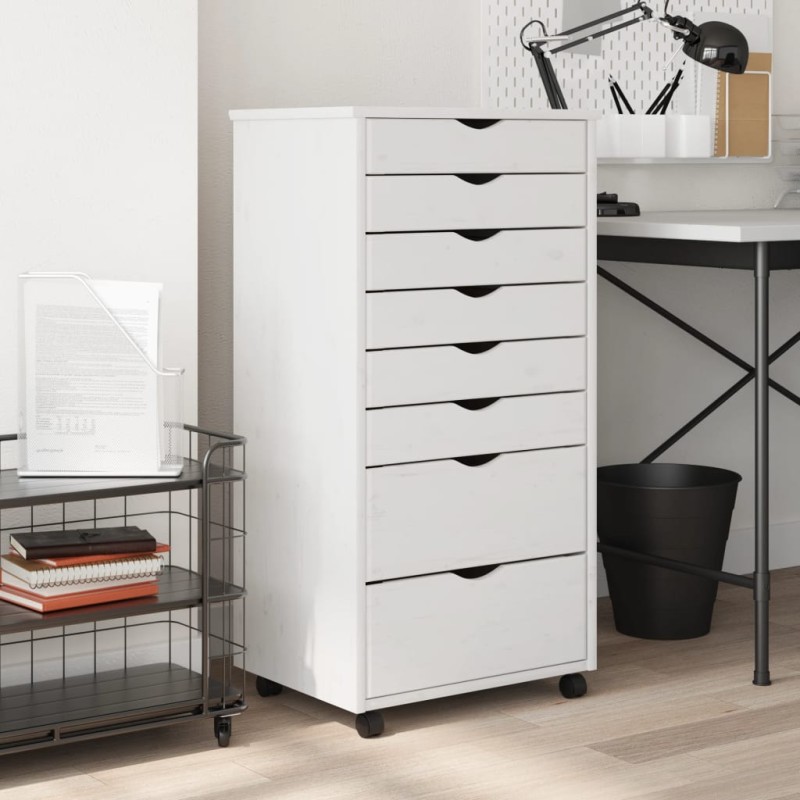 vidaXL Rollschrank mit Schubladen MOSS Weiß Massivholz Kiefer vidaXL Rollschrank mit Schubladen MOSS Weiß Massivholz Kiefer