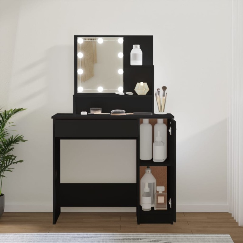 vidaXL Schminktisch mit LED Schwarz 86,5x35x136 cm vidaXL Schminktisch mit LED Schwarz 86,5x35x136 cm