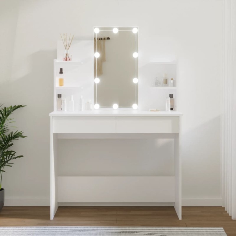 vidaXL Schminktisch mit LED Weiß 96x40x142 cm vidaXL Schminktisch mit LED Weiß 96x40x142 cm