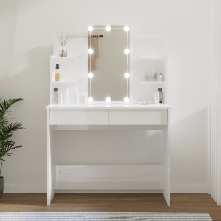 vidaXL Schminktisch mit LED Hochglanz-Weiß 96x40x142 cm