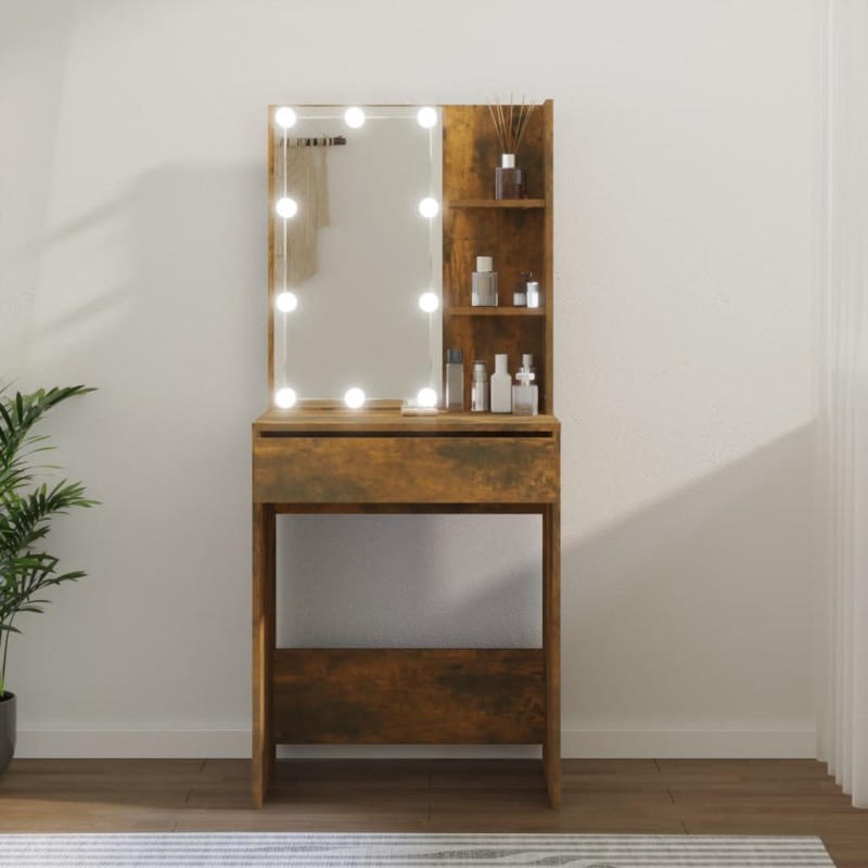 vidaXL Schminktisch mit LED Räuchereiche 60x40x140 cm