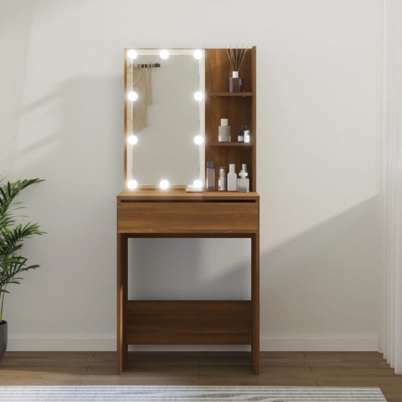 vidaXL Schminktisch mit LED Braun Eichen-Optik 60x40x140 cm vidaXL Schminktisch mit LED Braun Eichen-Optik 60x40x140 cm
