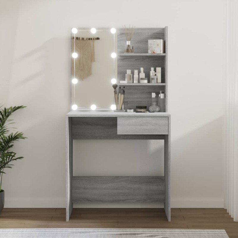 vidaXL Schminktisch mit LED Grau Sonoma 74,5x40x141 cm vidaXL Schminktisch mit LED Grau Sonoma 74,5x40x141 cm