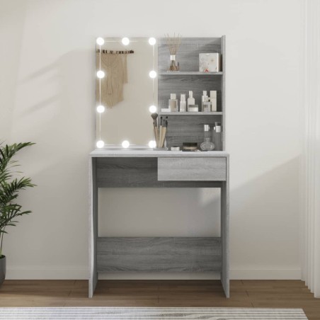 vidaXL Schminktisch mit LED Grau Sonoma 74,5x40x141 cm