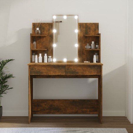 vidaXL Schminktisch mit LED Räuchereiche 96x40x142 cm