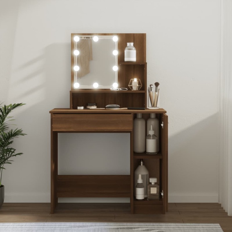 vidaXL Schminktisch mit LED Braun Eichen-Optik 86,5x35x136 cm vidaXL Schminktisch mit LED Braun Eichen-Optik 86,5x35x136 cm