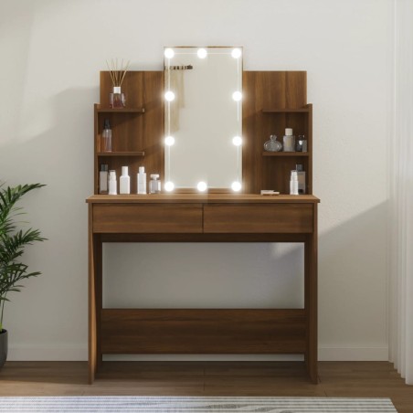 vidaXL Schminktisch mit LED Braun Eichen-Optik 96x40x142 cm