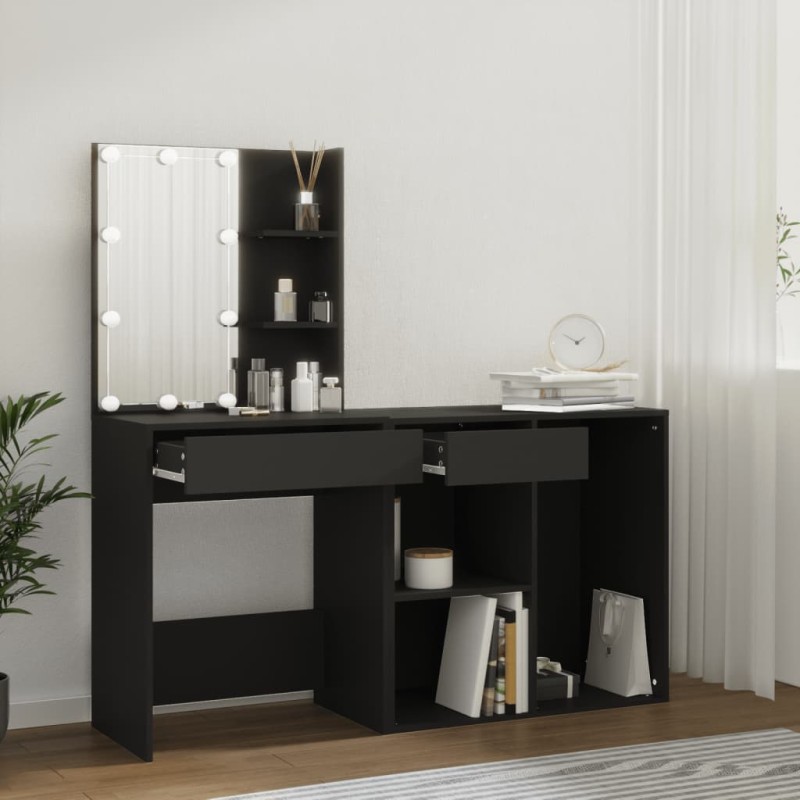 vidaXL LED-Schminktisch mit Schrank Schwarz Holzwerkstoff vidaXL LED-Schminktisch mit Schrank Schwarz Holzwerkstoff