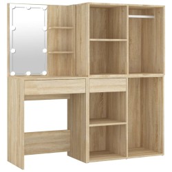 vidaXL LED-Schminktisch mit 2 Schränken Sonoma-Eiche Holzwerkstoff
