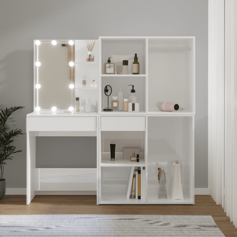 vidaXL LED-Schminktisch mit 2 Schränken Hochglanz-Weiß Holzwerkstoff vidaXL LED-Schminktisch mit 2 Schränken Hochglanz-Weiß Holzwerkstoff