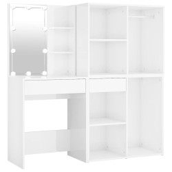 vidaXL LED-Schminktisch mit 2 Schränken Hochglanz-Weiß Holzwerkstoff
