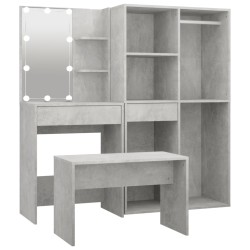 vidaXL Schminktisch-Set mit LED Betongrau Holzwerkstoff
