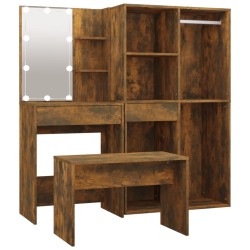vidaXL Schminktisch-Set mit LED Räuchereiche Holzwerkstoff