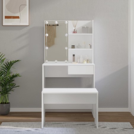 vidaXL Schminktisch-Set mit LED Weiß Holzwerkstoff