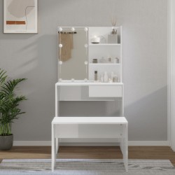 vidaXL Schminktisch-Set mit LED Hochglanz-Weiß Holzwerkstoff