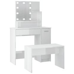vidaXL Schminktisch-Set mit LED Hochglanz-Weiß Holzwerkstoff