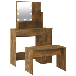 vidaXL Schminktisch-Set mit LED Räuchereiche Holzwerkstoff
