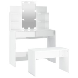vidaXL Schminktisch-Set mit LED Hochglanz-Weiß Holzwerkstoff