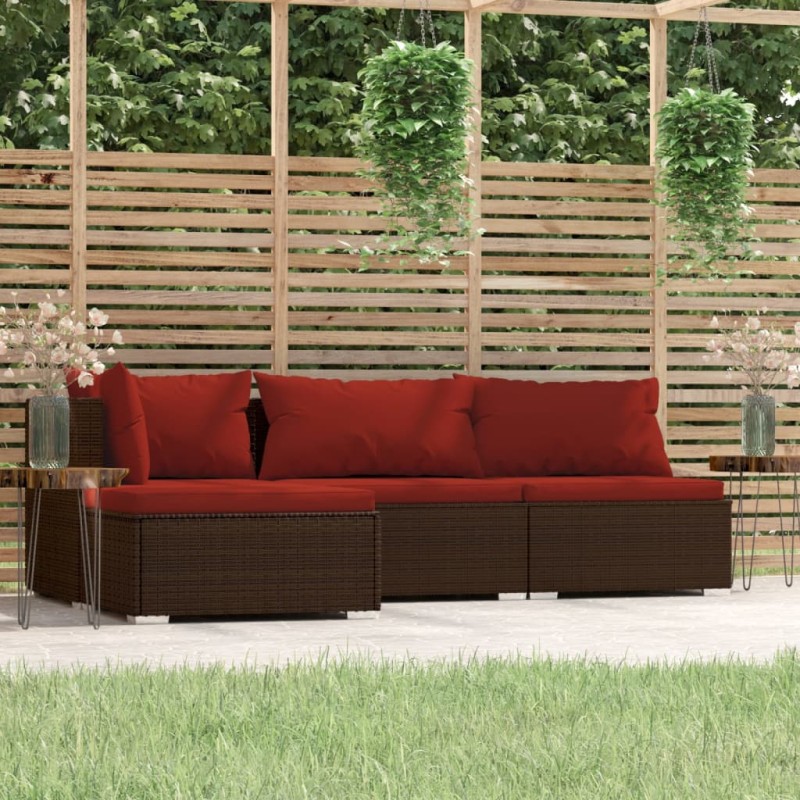 vidaXL 4-tlg. Garten-Lounge-Set mit Kissen Braun Poly Rattan vidaXL 4-tlg. Garten-Lounge-Set mit Kissen Braun Poly Rattan