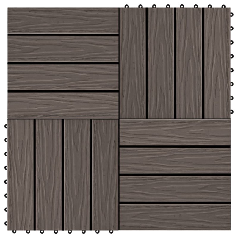 vidaXL Terrassenfliesen 11Stk Tief Geprägt WPC 30x30cm 1qm Dunkelbraun vidaXL Terrassenfliesen 11Stk Tief Geprägt WPC 30x30cm 1qm Dunkelbraun