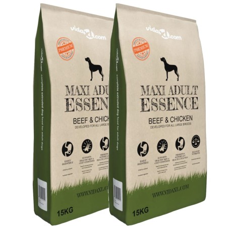 vidaXL Premium-Trockenhundefutter Maxi Adult Essence Beef & Chicken 2 x 15 Kg