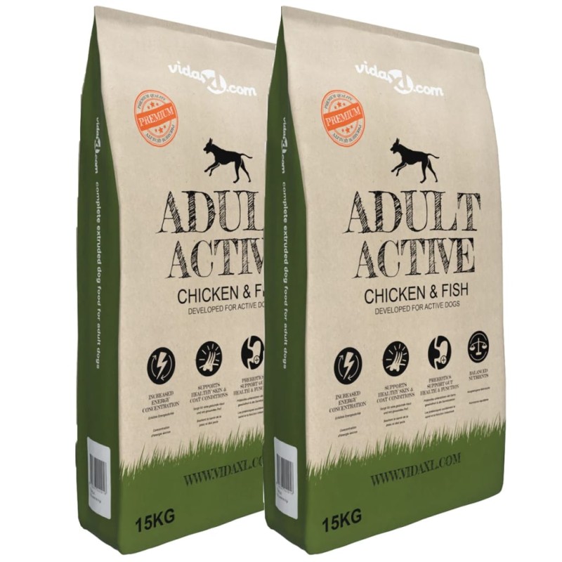 vidaXL Premium-Trockenhundefutter Adult Active Chicken & Fish 2 x 15 Kg vidaXL Premium-Trockenhundefutter Adult Active Chicken & Fish 2 x 15 Kg