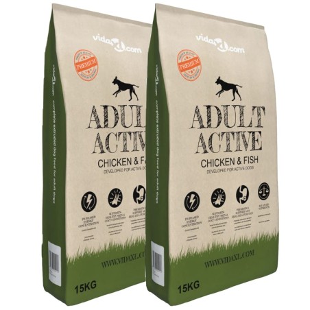 vidaXL Premium-Trockenhundefutter Adult Active Chicken & Fish 2 x 15 Kg