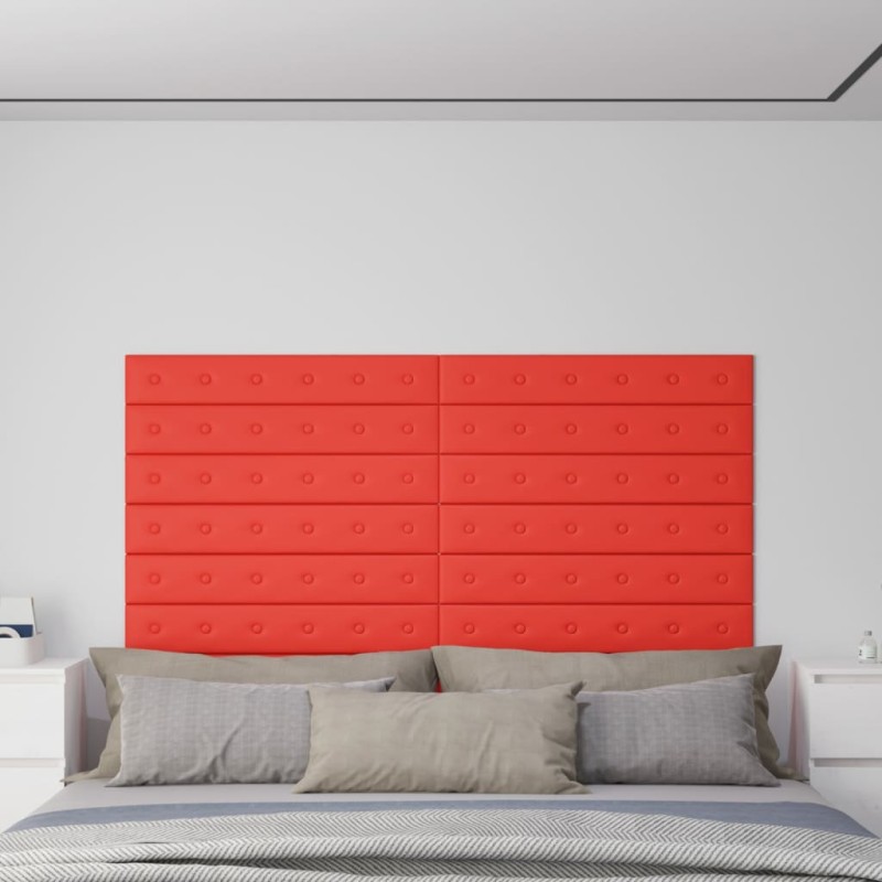 vidaXL Wandpaneele 12 Stk. Rot 90x15 cm Kunstleder 1,62 m² vidaXL Wandpaneele 12 Stk. Rot 90x15 cm Kunstleder 1,62 m²