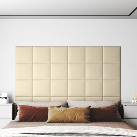 Wandpaneele 12 Stk. Creme 30x30 cm Kunstleder 1,08 m²