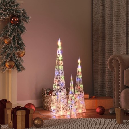 vidaXL LED-Leuchtkegel-Set Acryl Deko Mehrfarbig 30/45/60 cm