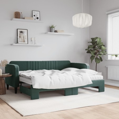 vidaXL Tagesbett Ausziehbar mit Matratzen Dunkelgrün 80x200 cm Samt