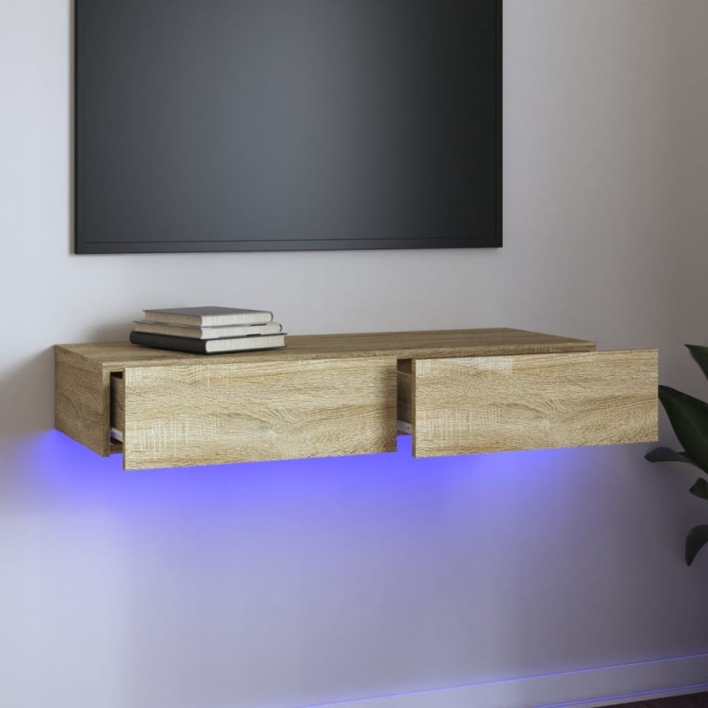 vidaXL TV-Schrank mit LED-Leuchten Sonoma-Eiche 90x35x15,5 cm vidaXL TV-Schrank mit LED-Leuchten Sonoma-Eiche 90x35x15,5 cm