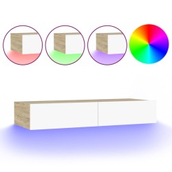 vidaXL TV-Schrank mit LED-Leuchten Weiß und Sonoma-Eiche 90x35x15,5 cm