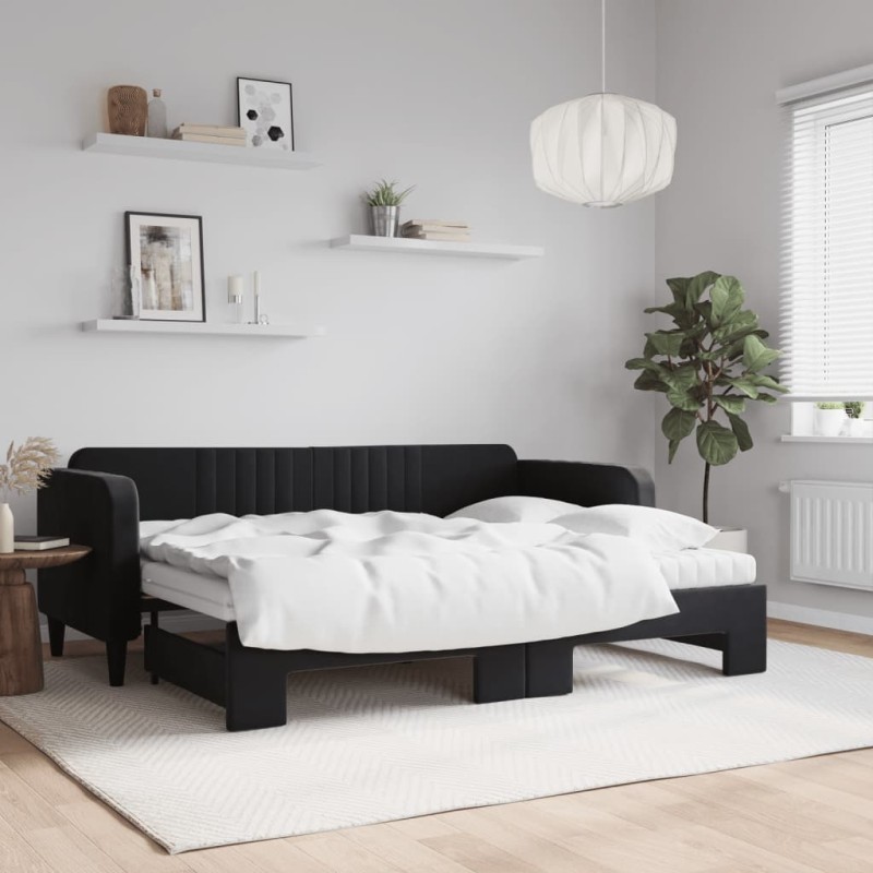 vidaXL Tagesbett Ausziehbar mit Matratzen Schwarz 80x200 cm Samt vidaXL Tagesbett Ausziehbar mit Matratzen Schwarz 80x200 cm Samt