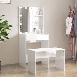 vidaXL Schminktisch-Set mit LED Hochglanz-Weiß Holzwerkstoff