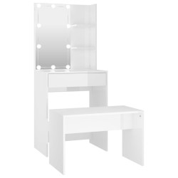 vidaXL Schminktisch-Set mit LED Hochglanz-Weiß Holzwerkstoff