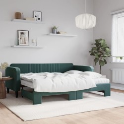 vidaXL Tagesbett Ausziehbar mit Matratzen Dunkelgrün 90x200 cm Samt