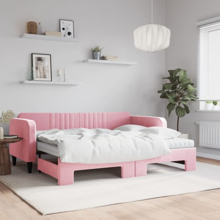 vidaXL Tagesbett Ausziehbar mit Matratzen Rosa 90x200 cm Samt