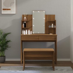 vidaXL Schminktisch-Set mit LED Braun Eichen-Optik Holzwerkstoff