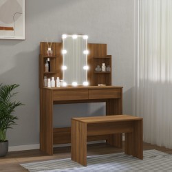 vidaXL Schminktisch-Set mit LED Braun Eichen-Optik Holzwerkstoff