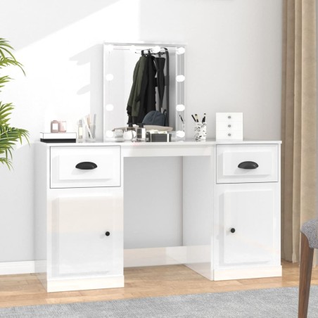 vidaXL Schminktisch mit LED-Leuchten Hochglanz-Weiß 130x50x132,5 cm