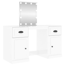 vidaXL Schminktisch mit LED-Leuchten Hochglanz-Weiß 130x50x132,5 cm