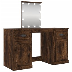 vidaXL Schminktisch mit LED-Leuchten Räuchereiche 130x50x132,5 cm
