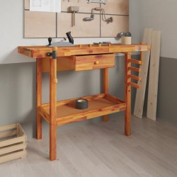 vidaXL Werkbank mit Schubladen Schraubstöcken 124x52x83 cm Akazienholz