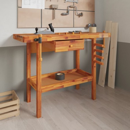 vidaXL Werkbank mit Schubladen Schraubstöcken 124x52x83 cm Akazienholz