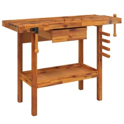 vidaXL Werkbank mit Schubladen Schraubstöcken 124x52x83 cm Akazienholz