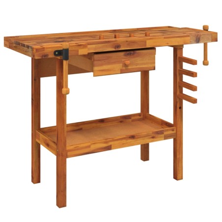 vidaXL Werkbank mit Schubladen Schraubstöcken 124x52x83 cm Akazienholz