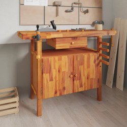 vidaXL Werkbank mit Schubladen Schraubstöcken 124x52x83 cm Akazienholz