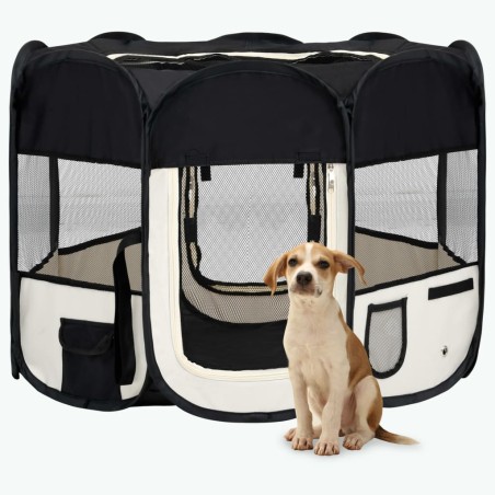 vidaXL Faltbarer Welpenlaufstall mit Tragetasche Schwarz 90x90x58 cm 