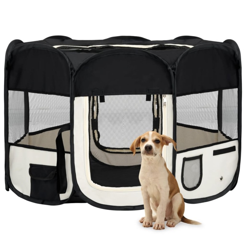 vidaXL Faltbarer Welpenlaufstall mit Tragetasche Schwarz 110x110x58 cm vidaXL Faltbarer Welpenlaufstall mit Tragetasche Schwarz 110x110x58 cm